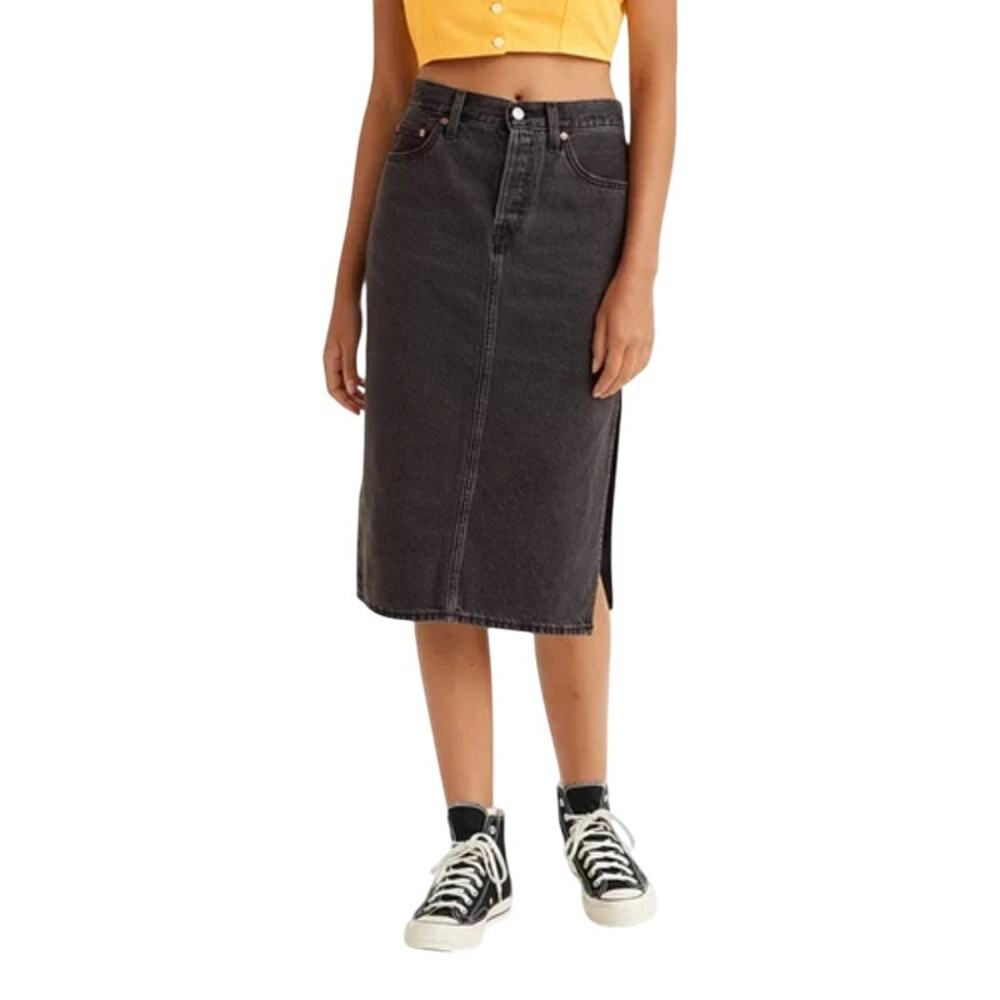 Levi's Side Slit Black Mid Rise Skirt Size Tagged Size W27, Fits Like W30